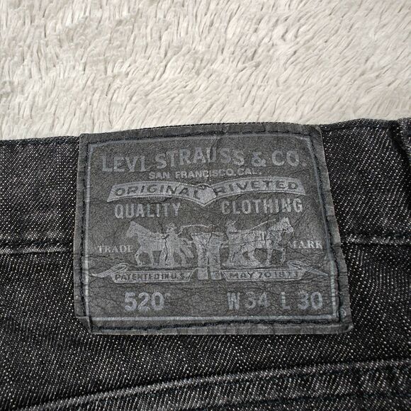 Levi's 520 Taper Jeans 34x30 Dark Gray Stretch Slim Straight Retro - Picture 7 of 10